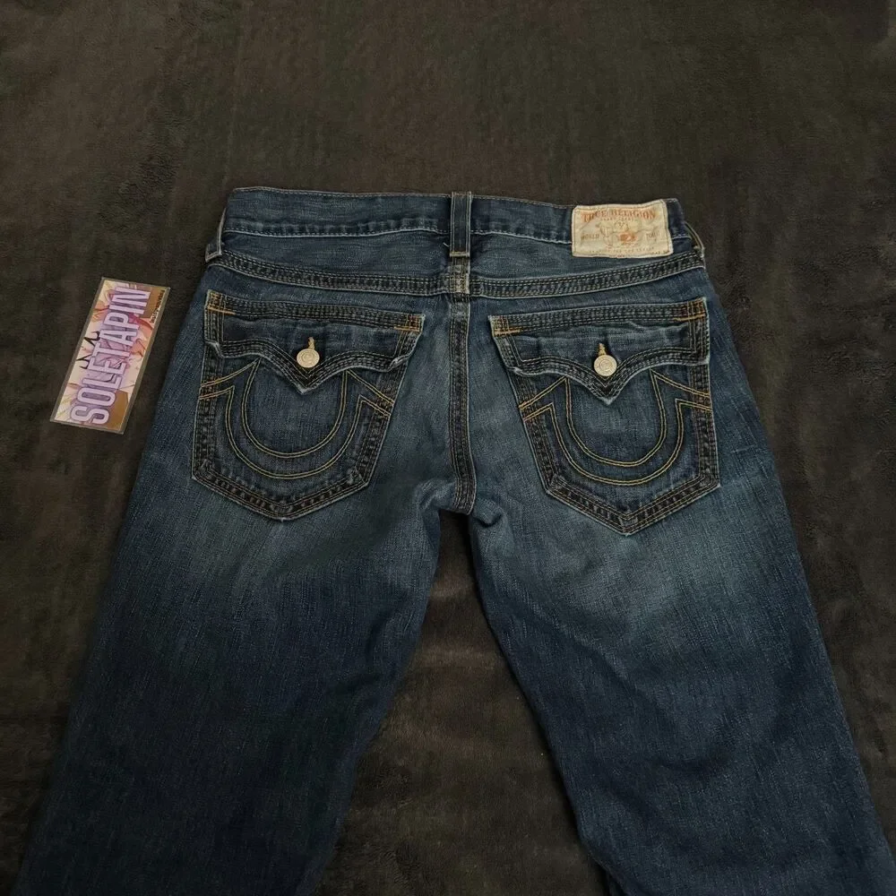 VTG True Religion Ricky QT Mens Blue Thick Double Stitch Jeans USA Size 32x32